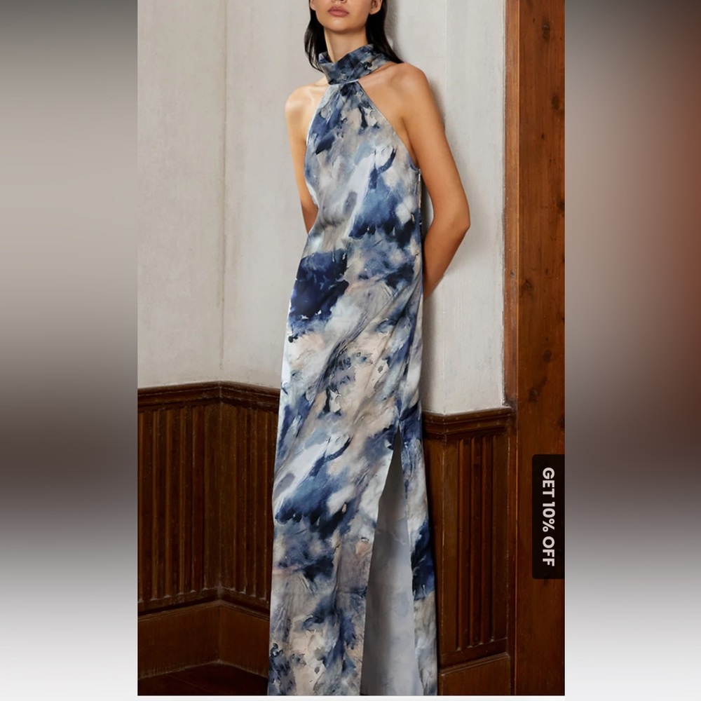Elegant Blue and White Maxi Dress